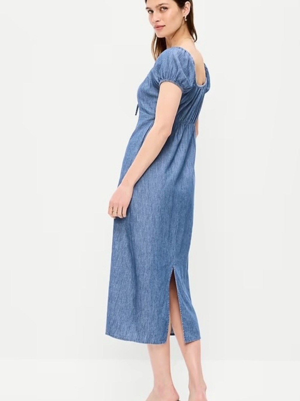 Old Navy Chambray Puff-Sleeve Midi Dress in Denim Blue - Picture 2 of 4
